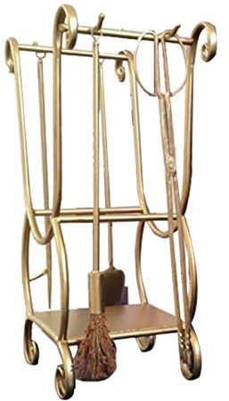 JLXJ Gold Kamin Werkzeuge Sets und Brennholz Holzregale, Schwerlast 5 Stücke Messing aus Metall Massives Eisen Feuerstelle Kamin Stand mit Zangen Schaufel Antiker Pinsel Poker (Size : 40×30×70CM)