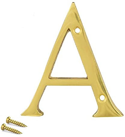 TERF® 3 Inch (75mm) Brass Polished Finish Screw Fix Front Door Letter '' A '' Mailbox Hotel House Door Letter Suitable for All Door Types Wooden, u PVC and Composite With Fixing Screw [ Letter - A ]
