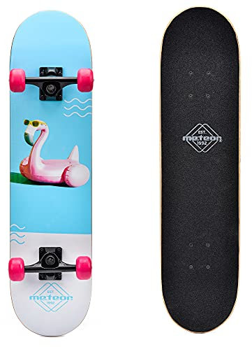 meteor Holz Skateboard Kinder - Mini Cruiser Kickboard - Skateboard Rollen Board Old School Holz Deck Retro Skateboard Jungen - Kinder Mini-Board, Flamingo