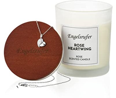 Engelsrufer Schmuck Kerze Feigenduft mit Halskette und Lebensblume Symbol Anhänger - Brenndauer ca. 35 Stunden - Vegan - aus 100% Sojawachs - frei von Schadstoffen