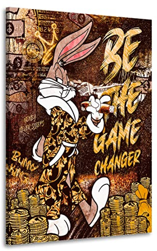 Kunstgestalten24 Leinwandbild Mr. Bunny Game Changer Vintage Style Wandbild Kunstdruck Bar u. Lounge Übergrößen