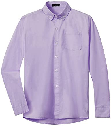 Spring&Gege Jungen Langarm Hemden Baumwoll Einfarbiges Hemd mit Knopfkragen für Kinder Regular Fit Casual Shirt mit Brusttasche Schuluniform Oberteile(Lila,9-10 Jahre)