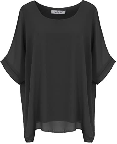 Van Der Rich ® - Bluse aus Mousseline mit Innenfutter - Damen (Schwarz, L-XL)