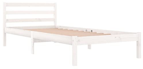 vidaXL Massivholzbett Bettgestell Bett Holzbett Einzelbett Bettrahmen Lattenrost Schlafzimmerbett Schlafzimmermöbel Kiefer 90x200cm Weiß