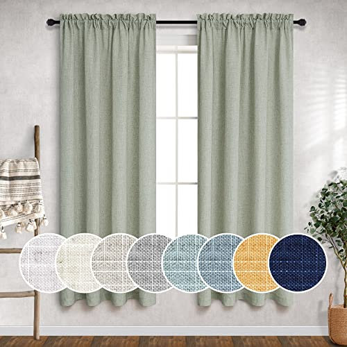 Salbeigrüne Vorhänge, 160 cm lang, 2 Paneele mit Stangentasche, lichtdurchlässig, halbtransparent, Baumwollstruktur, weiches blassgrün, für Kinderzimmer, Wohnzimmer, Esszimmer, Küche, Bauernhaus-Deko