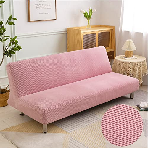 DOTBUY-SHOP Sofabezug Ohne Armlehnen Jacquard Plaid Einfarbig Armlose Sofabettüberzug, Stretch Weich Antirutsch Sofa Schutz Schonbezug für Klappsofa Bett ohne Armlehnen (Rosa,120-150cm)