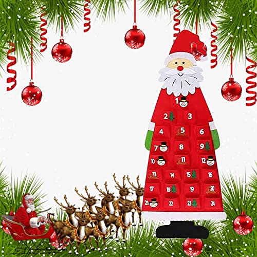 KOSHIFU Filz Adventskalender Santa, Weihnachtsmann Adventskalender mit 24 Taschen zum Befüllen Weihnachtskalender Filz Nikolaus für Weihnachtsschmuck Wanddekoration