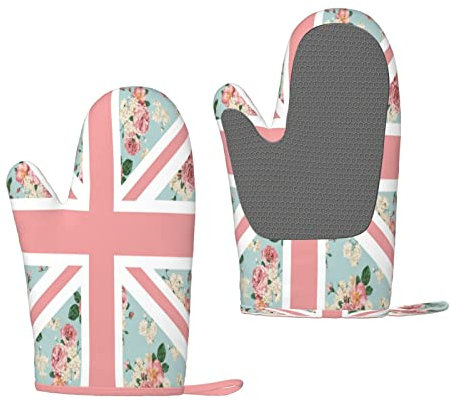 Englische Rosen, Union Jack-Flagge, Silikon-Ofenhandschuhe, rutschfeste Kochhandschuhe, hitzebeständige Backhandschuhe, EIN Paar