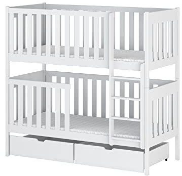 GREKPOL Kinderbett Etagenbett Hochbett Spielbett Stockbett David (Weiß Capri 14cm, 90 x 200 cm)