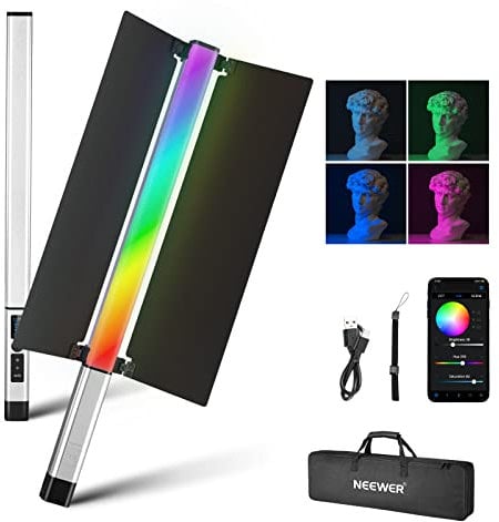 NEEWER CL124 RGB Videoleuchte Leuchtstab mit APP Steuerung und Metall Barndoor, 360°Vollfarbe 16W 2500K-10000K CRI97+ Fotografie Videolicht Handlichtstab mit 17 voreingestellten Szenen 2600mAh Akku