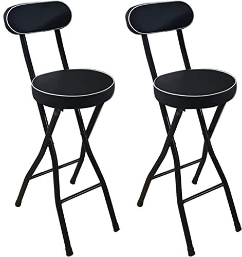 Klappbarer Barhocker Hoch mit Lehne (Schwarz/Weiß), 22/24/26 Küche Frühstück Stuhl Hoch, Gepolsterte Counter Barhocker Stuhl, Metall Bein, Fußstütze (Color : Black2Pcs, Size : Sitting Height 24