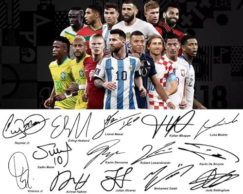 Ikonic Fotohaus Lionel Messi Benzema Neymar Vinicius Jr Haaland Mbappe Soccer Superstars Autogramm Druck Wandkunst Heimdekoration