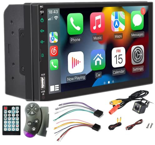 WEPARTICULAR Double Din Car Stereo Compatible with Wireless Apple Carplay and Android Auto 7 Inch Bluetooth Car Radio Touch Screen with USB TF FM AUX IN Port SWC Support Mirror Link and Subwoofer