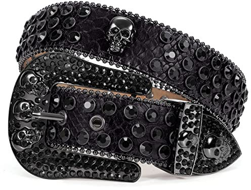 SUOSDEY Totenkopf Strass Gürtel Stilvoll Nietengürtel Herren Damen Punk Gürtel für Jeans Kleider Hose