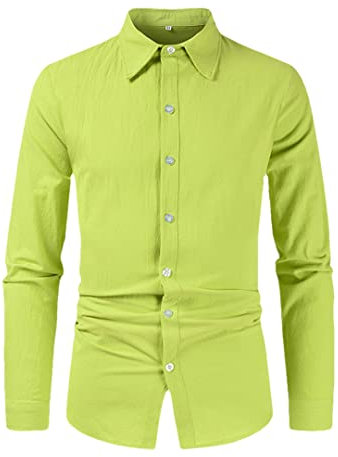 Pohullan Camicie da uomo viola formale cotone lino camicia vintage hawaiana per uomo camicia oversize, 999, L