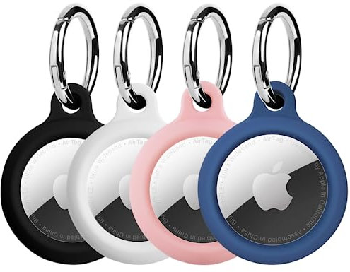ELZO 4er Pack Silikon Hülle für AirTag Anhänger mit Schlüsselanhänger, Schutzhülle für AirTags Hülle, Verlust Stoßfest Kratzfest Air Tag Hülle, Tragbar Keyring Abdeckung