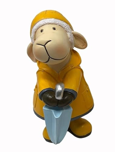 osters muschel-sammler-shop Schäfchen -Dekofigur ┼ mit Friesennerz ┼ aus Polyresin ┼ Verschiedene Ausführungen ┼ Schaf im Friesennerz (Schaf mit geschlossenem Regenschirm)