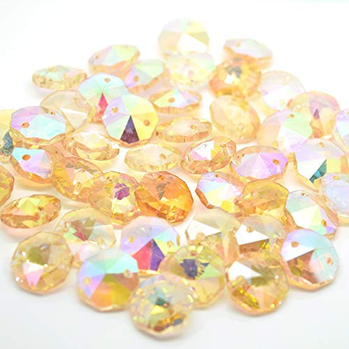 Octagon Glass Faceted AB Beads for Suncatcher Chandelier or Jewellery Making (Champagne AB 14MM (ONE Hole) 50PCS)