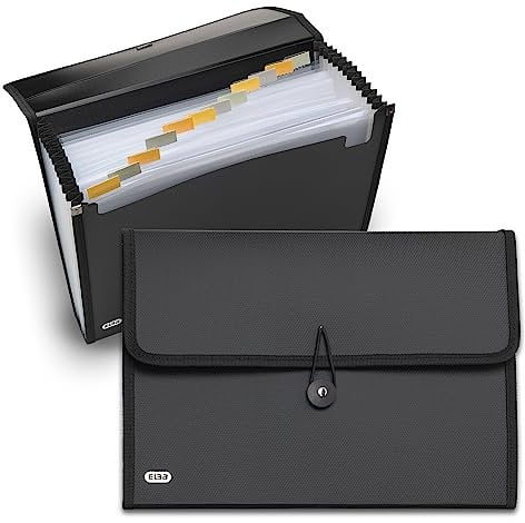 Elba A4 Expanding File Folder, 13 Compartment Document Folder, Black