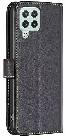 ATISIJIE für Samsung Galaxy A22/M32 /F22/M22 Hülle,PU Leder Handyhülle Lederhülle Klapphülle Kartenfach Flip Cover für Handy hülle Leather Wallet Phone Case-Schwarz