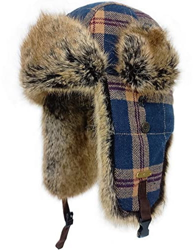 HEYANN Wintermütze mit Ohrenklappen,Braun Trapper Mütze Bombermütze Fallensteller Karierter Hut Unisex Ushanka Mütze Russische Warme Mütze Bombermütze für Damen Herren (S/M, Braun)