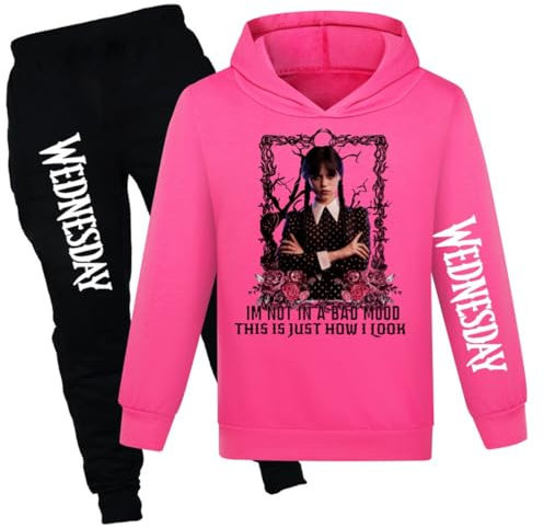 Suyaluoi Amerikanische TV Serie Kinder Hoodies Langarm Pullover Hooded&Pant 2pc Jogging Anzug Jungen Mädchen Tops Sweatshirts (11-12 Jahre, Rose)