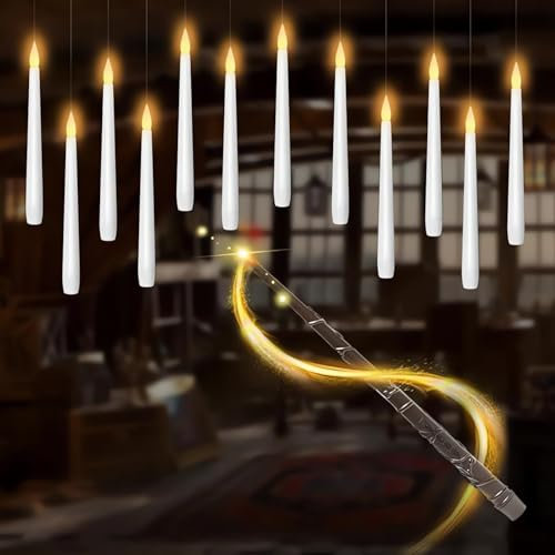 SOONEEDEAR Flammenlose kerzen,Kegel, zum Aufhängen, für Urlaub, Party, Weihnachten, Geburtstag, Hochzeit, Kirche, Heimdekoration (12 PCS Kerzen mit Wand Fernbedienung C)