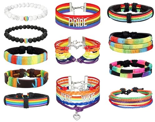 LOLIAS 9/12 Stück Gay Pride Stuff LGBTQ-Zubehör Gay Pride-Armband, verstellbares LGBT-Regenbogen-Armband, schwul-lesbische Geschenke, Pride-Zubehör für Männer und Frauen