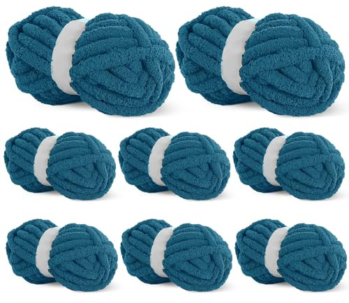 BALAPET Chunky Chenille Yarn for Crocheting & Knitting, 8 oz/226.8g, 27 yds/25m, Soft Fluffy, Indigo Blue, 8 Pack