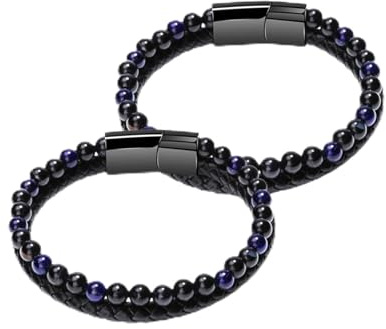 PonPed Humanic+Pro Maxhematie Perlenarmbänder, Hämatit-Naturstein-Heilarmband, Herren- und Damen-Lavagestein-Armband mit Magnetverschluss (23cm,B-2pcs)