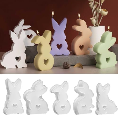 Kashyke Silikonformen Gießformen Ostern Silikonform Ostern Hase Frühling Gießform Silikon Giessformen Raysin Silikonform Osterhase Silikonform Oster Kerzen Hase Formen für Gips Gießen (B1-5PCS)