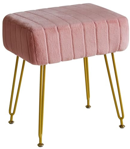IBUYKE Velvet Rechteckiger Fußstützenstuhl Ottoman, Make-up Eitelkeits Hocker Beistelltisch, Samt Schminktisch Sitz, Pouf Couch Hocker, Goldene Stahlbeine, Rosa L/G-51P