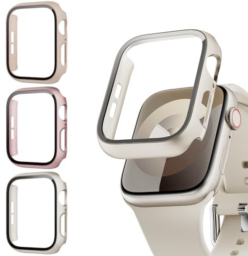 Lovmunia 3-Stück Schutzhülle mit Displayschutzfolie Kompatibel mit Apple Watch SE/6/5/4 40mm, Rundum Ultradünne Hard Gehäuse Eingebaut Kratzfest Gehärtetes Glas Schutzfolie für iWatch 40mm