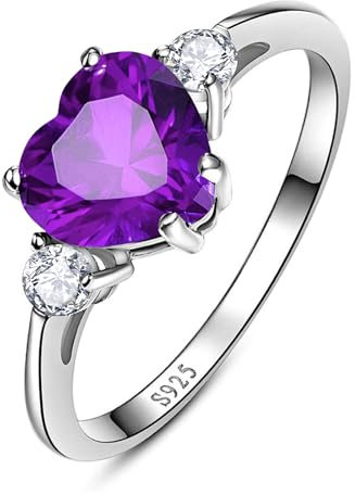 Yaresul 2,25 ct erstellter Amethyst-Ring für Damen, 925er Sterlingsilber, Herzring für Damen, Versprechensring für Sie, lila Verlobungsring, Jahrestag, Valentinstag, Größe 57(18.1)