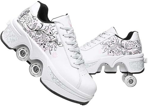 Roller Schuhe, Schuhe mit Rollen rollerskates mädchen Männer, Skateboard Schuhe Bequem Und Atmungsaktiv Quad Skates Verstellbare Rollschuhe Verstecktes Rad Sneaker mit Rollen