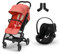 CYBEX Gold Kinderwagen Beezy, Ab Geburt bis ca. 4 Jahre, Hibiscus Red, Inkl. Beezy Adapter und CYBEX Gold Babyschale Cloud G i-Size Inkl. Neugeboreneneinlage, ab Geburt bis ca. 24 Monate, Moon Black