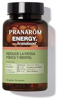 PRANAROM - Aromaboost Energy - Complemento Alimenticio - Reduce la Fatiga Física y Mental - Guaraná - Vitaminas B6 B9 B12 - Aceite Esencial de Pino Silvestre - 60 Cápsulas