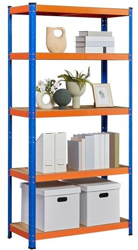Yaheetech Garage Shelving Units Metal Storage Rack 5-Tiers Adjustable Shelves Easy Assembling for Garage/Kitchen,180×90×40cm,Orange/Blue