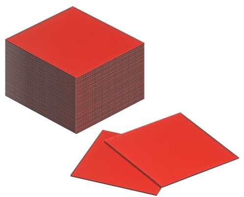 QUARKZMAN 72pz Piastrelle Specchio Mosaico 2 x 2 Pollici, Adesivi per Specchi Vetro Autoadesivi Rossi Grandi Dimensioni, Piastrelle Mosaico Quadrate per Decorazioni Artigianali Fai-Da-Te