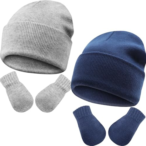DRESHOW Toddler Beanie Kids Invierno Sombreros de Punto con Guantes Set Bebé Niño Pequeño Invierno Cálido Gorro de Punto con manopla para 3 Meses - 24 Meses Niñas Niños