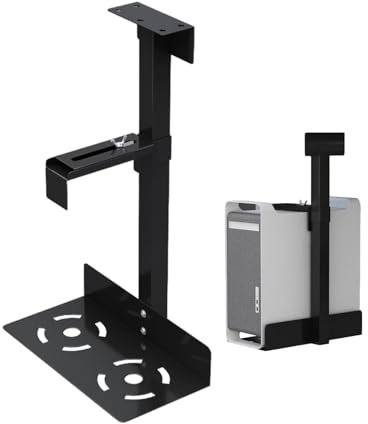 Mimoqk Soporte para PC debajo de escritorio y pared, soporte CPU debajo del escritorio, soporte para ordenador de pared y de banco | Soporte para ordenador de pared y de mesa ajustable a 360 grados,