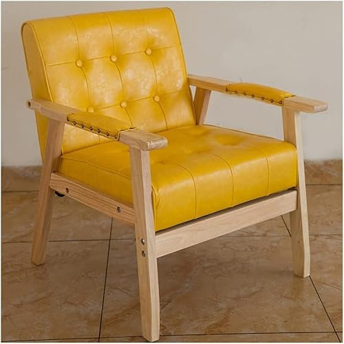 XIAGJAO Sessel für Wohnzimmer, Esszimmerstühle, moderner Leder-Polsterstuhl mit Armlehnen, Sofasessel aus der Mitte des Jahrhunderts, mit Knopf, Flügelrückseite, Lesestuhl (Farbe: Gelb)