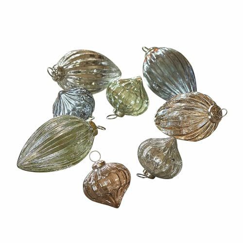 Loberon Weihnachtskugeln 8er Set Azélisse, Mundgeblasen, Bauernsilber-Finish & Getönte Farben, Christbaumschmuck, Weihnachtsdeko, Weihnachten, Glas, Messing, bunt