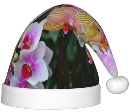CRJSYCBYB Weihnachtsmütze mit Orchideen-Aufdruck für Kinder, Glitzer-Hut, leuchtende Weihnachtsmütze