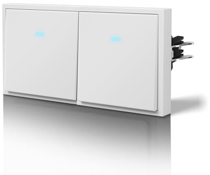 BSEED Interruptor Conmutador pared Mate,Basculante con Garfio,Botón Pulsador con Pilotitos LED,Fácil Instalación,C-Series,Double 1 Gang 3 Vía,150mm Blanco