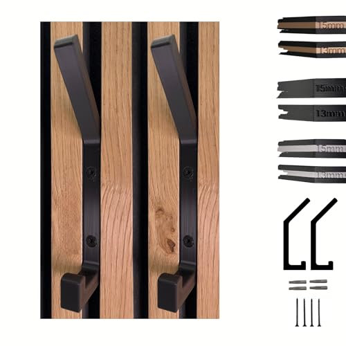 Generisch Coat Hooks – Pack of 2 (Wood, Black) – Ideal for 13 or 15 mm Slat Spacing, Stable and Safe