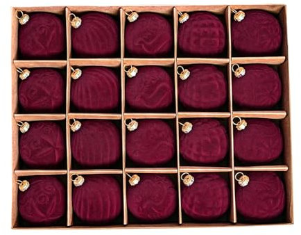 20 Stück Weihnachtskugeln Samt Rot, Christbaumkugeln Kunststoff 6cm, Weihnachtskugeln zum Aufhängen Weihnachtsbaumschmuck, Christbaumschmuck Beflockte Kugeln für Weihnachtsbaum Weihnachten Deko