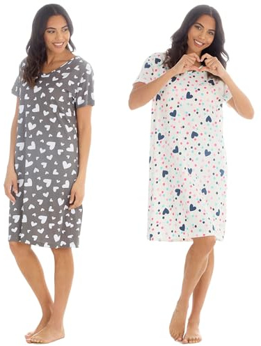 INSIGNIA Womens Pack of 2 Short Sleeved Cotton Blend Jersey Nightshirts Nighties (Set 2, 16-18)