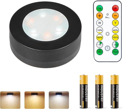 MOUJUCHI Led Schrankbeleuchtung Batterie, LED Spot Batteriebetrieben mit Fernbedienung Cchrankbeleuchtung für Küche Treppen Vitrine Schrank,Under Cabinet Lights (1PCS mit 3 Batterien)