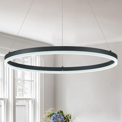 Sparklelf Modern LED Pendant Lighting Ring Chandelier Black Dimmable LED Chandelier for Dining Room 36W Adjustable Pendant Light Fixture for Living Room Bedroom Home Office Foyer, 3000-6500K D24in